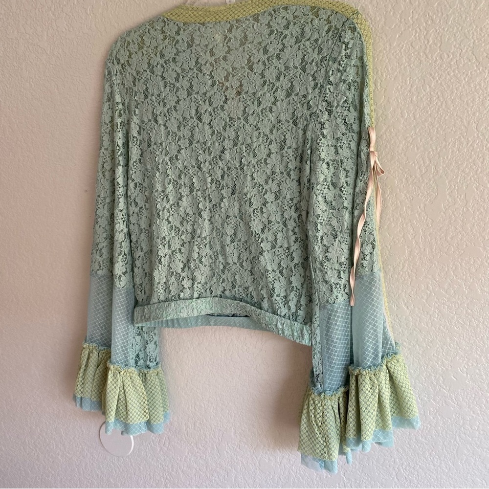 HAH Revolve Kim On H Lace Top Blouse Festival Bohemian New M Blue Combo - Picture 3 of 9